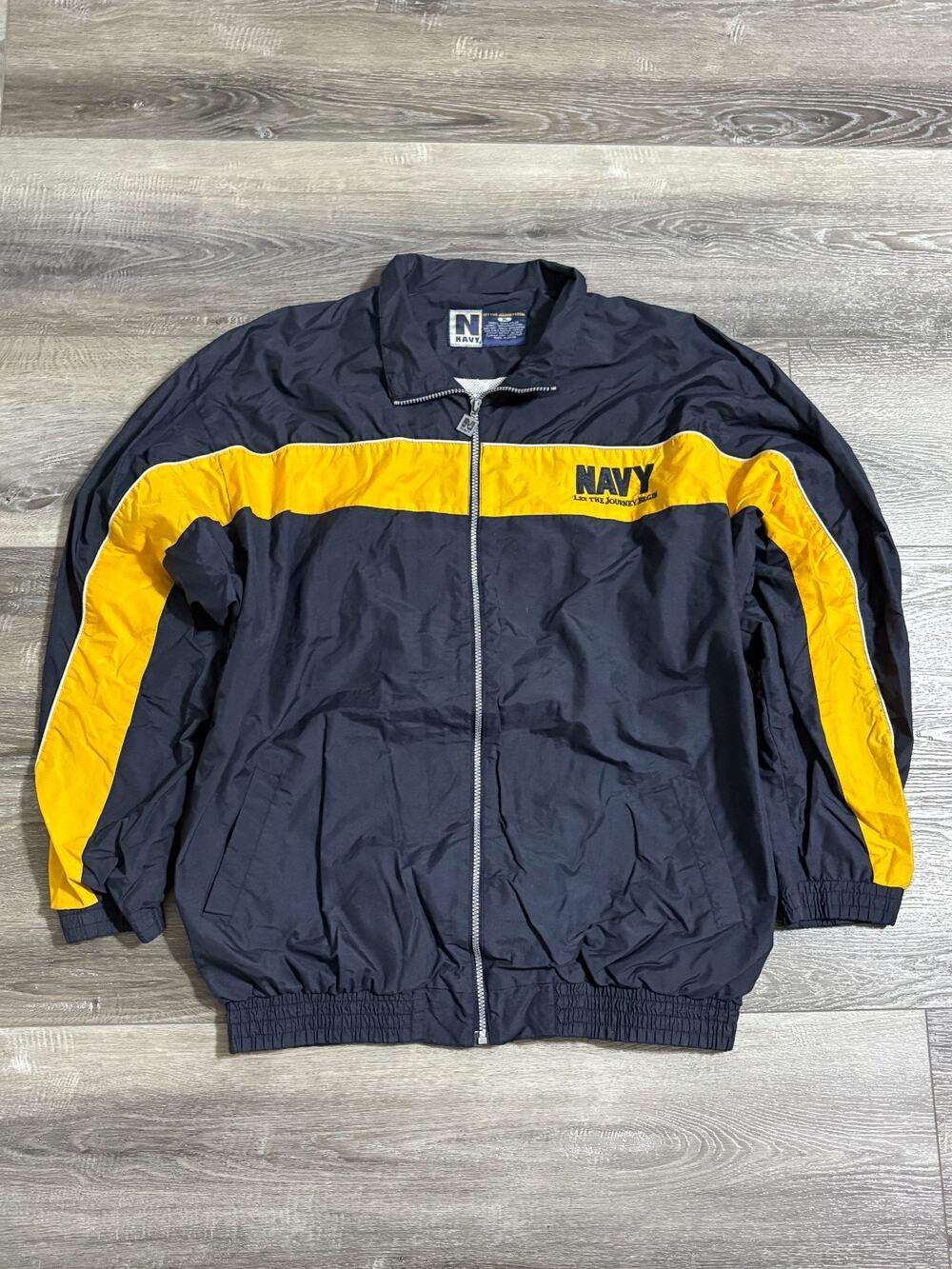 Vintage Navy Striped Zip Up Windbreaker Jacket Army Military Retro - Men’s XL